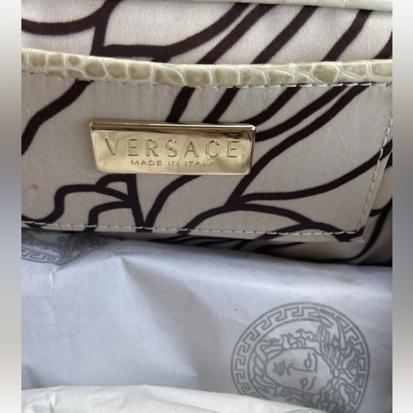 Vintage Versace Brown/Cream Croc EmbossedLeather Madonna Satchel NWT - Picture 9 of 12